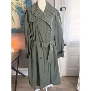 Vintage 70s US Army Raincoat Mens 44R Olive Green OG - 274 Belted Trench Coat